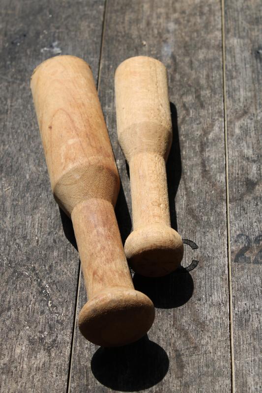 photo of old wooden pestles or small mashers, rustic primitive natural wood utensils #3