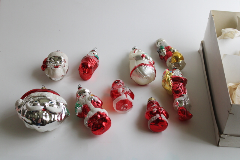 photo of old world style vintage hand blown glass Christmas ornaments, all different Santas  #3