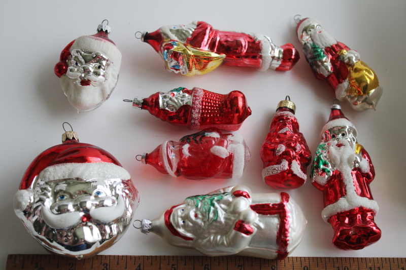 photo of old world style vintage hand blown glass Christmas ornaments, all different Santas  #8