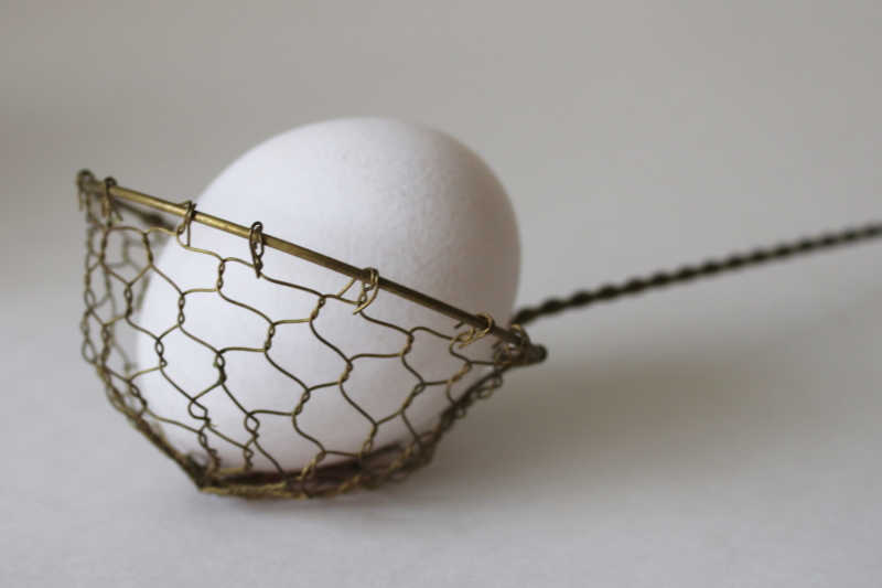 photo of old world vintage brass chicken wire skimmer spoon or egg dipper, french country style  #2