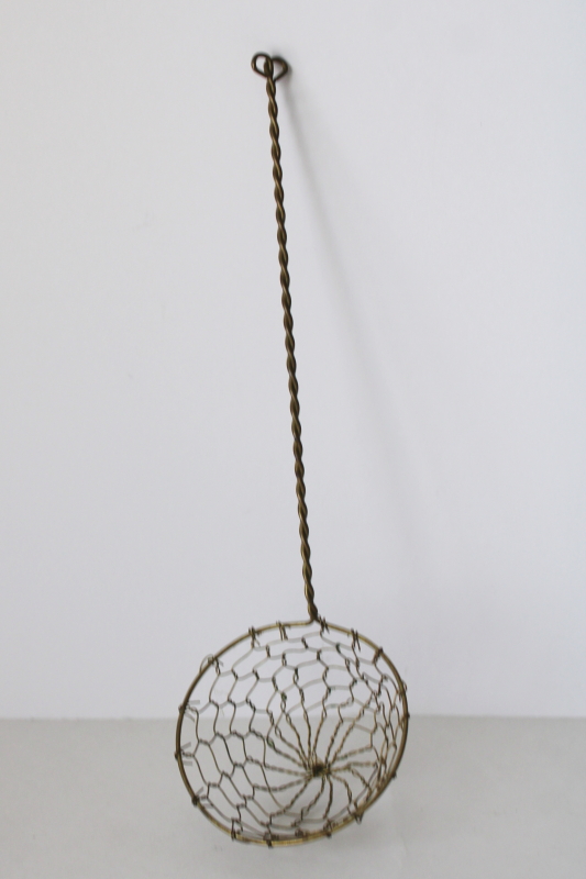 photo of old world vintage brass chicken wire skimmer spoon or egg dipper, french country style  #3