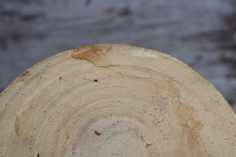 photo of old yellow ware stoneware cookie jar or pickle crock, depression era vintage  #7
