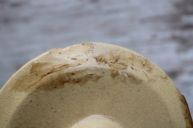 photo of old yellow ware stoneware cookie jar or pickle crock, depression era vintage  #8