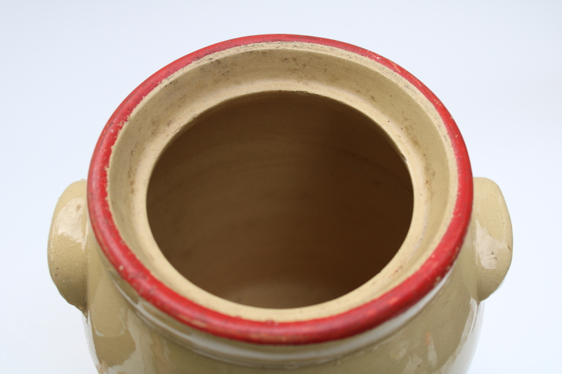 photo of old yellow ware stoneware cookie jar or pickle crock, depression era vintage  #10