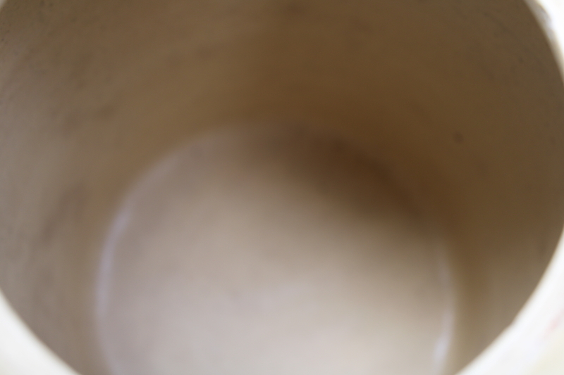 photo of old yellow ware stoneware cookie jar or pickle crock, depression era vintage  #11
