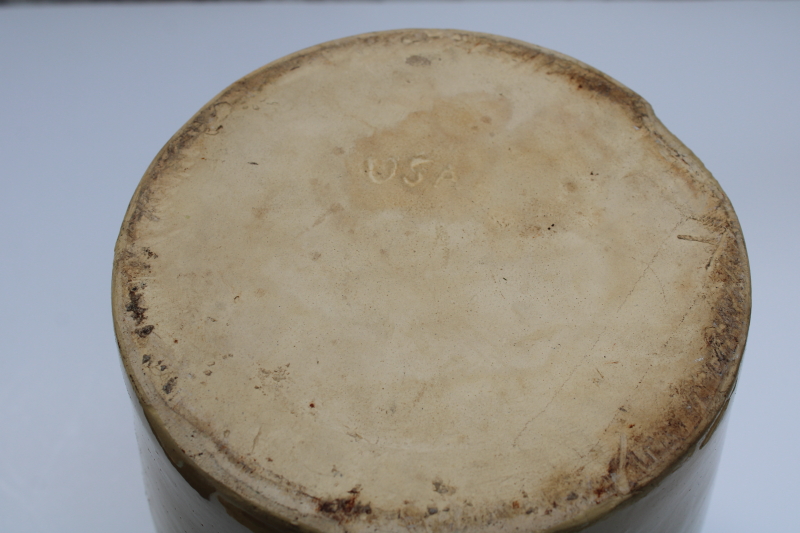photo of old yellow ware stoneware cookie jar or pickle crock, depression era vintage  #12
