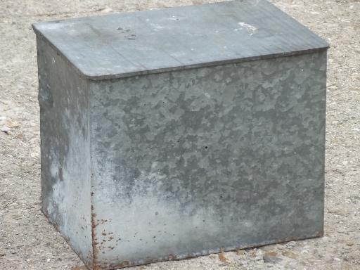 photo of old zinc galvanized metal milk box, vintage porch box for milk bottles #1