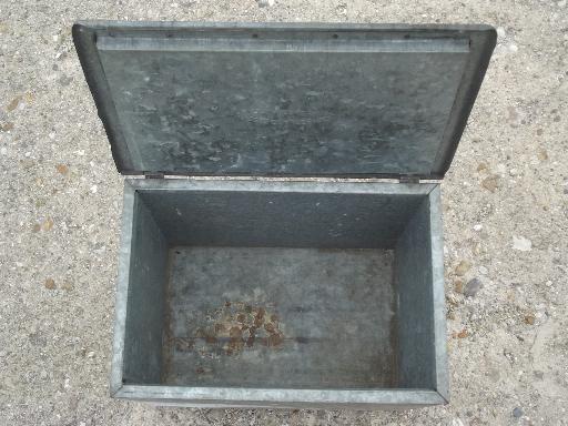 photo of old zinc galvanized metal milk box, vintage porch box for milk bottles #5