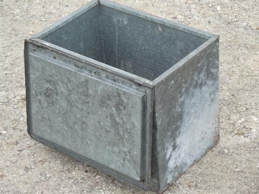 photo of old zinc galvanized metal milk box, vintage porch box for milk bottles #6