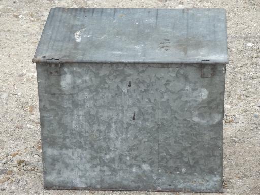 photo of old zinc galvanized metal milk box, vintage porch box for milk bottles #8