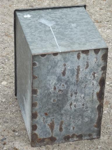 photo of old zinc galvanized metal milk box, vintage porch box for milk bottles #9