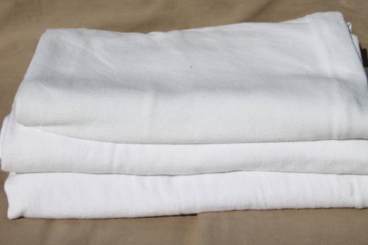 photo of old-fashioned plain white cotton flat bed sheets & flannel sheet blankets, vintage linens lot #2