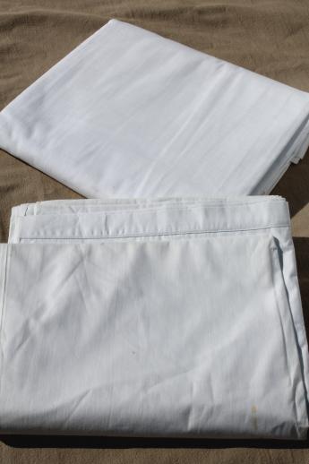 photo of old-fashioned plain white cotton flat bed sheets & flannel sheet blankets, vintage linens lot #7