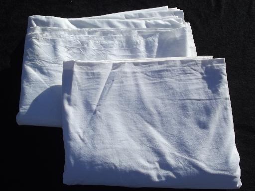 photo of old-fashioned plain white cotton flat bed sheets, vintage linens lot #3