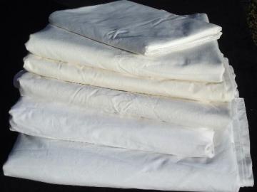 catalog photo of old-fashioned plain white cotton flat bed sheets, vintage linens lot