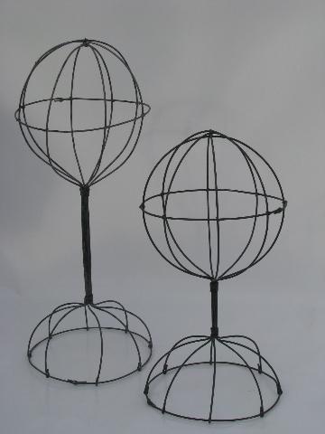 photo of old-fashioned wirework balloon hat display rack stands, hat stand lot #1