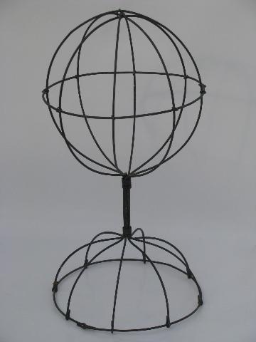 photo of old-fashioned wirework balloon hat display rack stands, hat stand lot #2