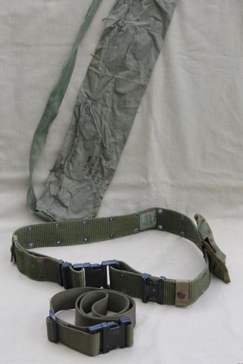 photo of olive drab army belts & ammunition bandolier, Vietnam vintage bandolier, US Army equipment belts #1