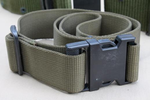 photo of olive drab army belts & ammunition bandolier, Vietnam vintage bandolier, US Army equipment belts #2