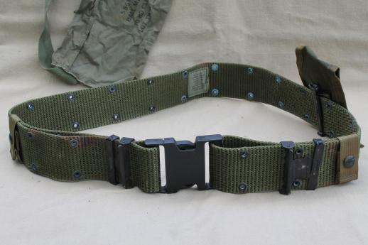 photo of olive drab army belts & ammunition bandolier, Vietnam vintage bandolier, US Army equipment belts #3