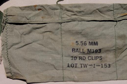 photo of olive drab army belts & ammunition bandolier, Vietnam vintage bandolier, US Army equipment belts #7