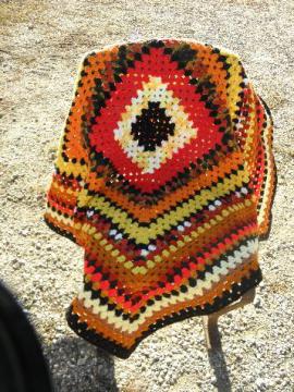 catalog photo of one big granny square, cozy vintage crochet wool afghan throw blanket, retro!