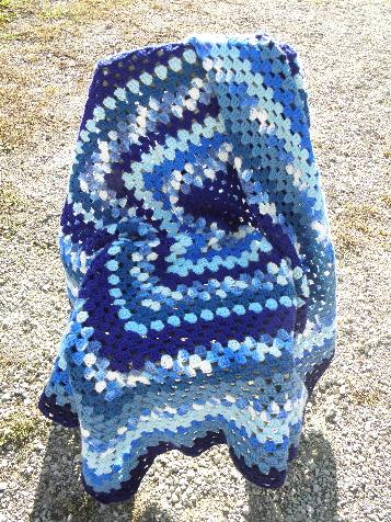 photo of one big granny square, cozy vintage crochet wool afghan throw blanket, retro! #1