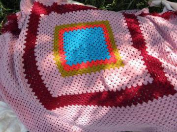 catalog photo of one big granny square, retro vintage crochet blanket, afghan or throw