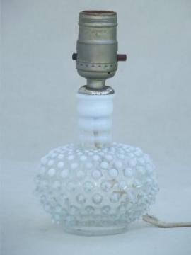 catalog photo of opalescent hobnail glass perfume bottle lamp, 1950s vintage boudoir lamp