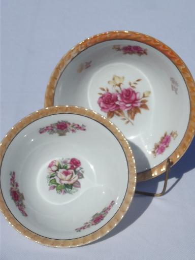 photo of opalescent luster china w/ roses floral serving bowls, vintage Japan #1
