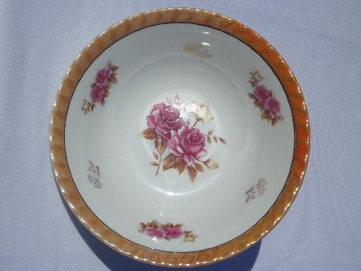 photo of opalescent luster china w/ roses floral serving bowls, vintage Japan #3