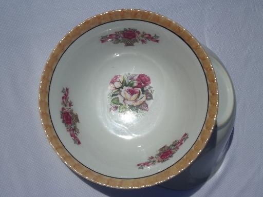 photo of opalescent luster china w/ roses floral serving bowls, vintage Japan #5