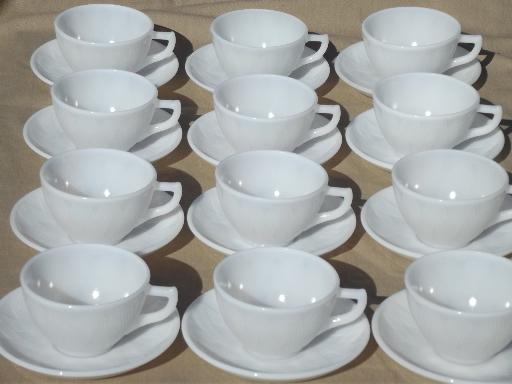 photo of opalescent milk glass cups & saucers set for 12, Hazel Atlas Starlight #2