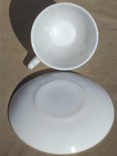 photo of opalescent milk glass cups & saucers set for 12, Hazel Atlas Starlight #6