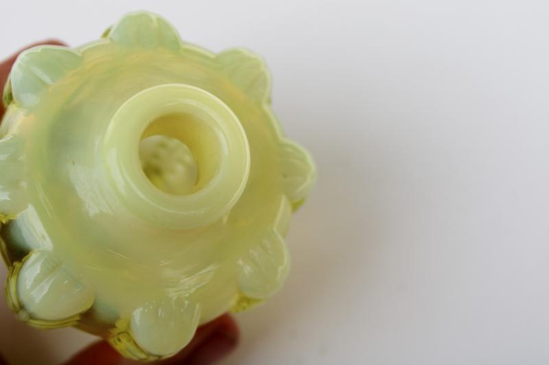 photo of opalescent topaz yellow uranium glass perfume bottle, vintage Fenton atomizer #2