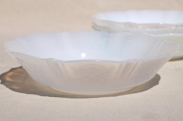 photo of opalescent white depression glass cereal bowls, vintage MacBeth Evans Monax opal milk glass #3