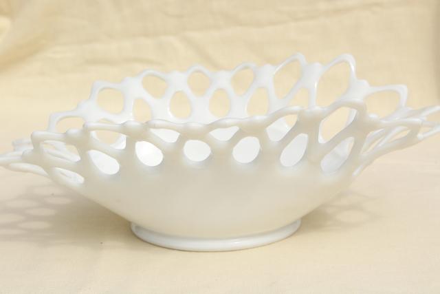 photo of open lace edge milk glass banana boat fruit bowl or large centerpiece for flowers #2