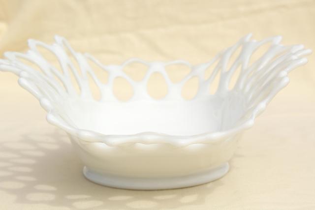 photo of open lace edge milk glass banana boat fruit bowl or large centerpiece for flowers #4