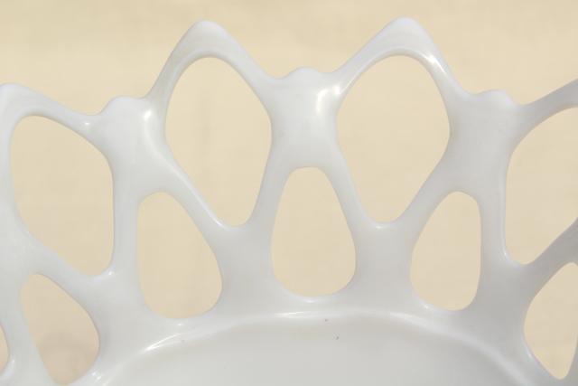 photo of open lace edge milk glass banana boat fruit bowl or large centerpiece for flowers #5