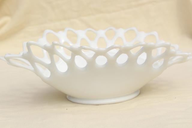 photo of open lace edge milk glass banana boat fruit bowl or large centerpiece for flowers #6