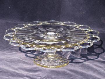 catalog photo of open lace edge pattern vintage Imperial Crocheted Crystal glass cake stand plate