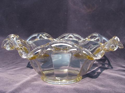 photo of open lace edge pattern vintage Imperial Crocheted Crystal glass fruit bowl #1