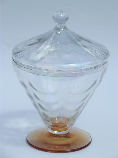 photo of optic pattern candy dish, vintage white carnival and amber glass footed bowl #1