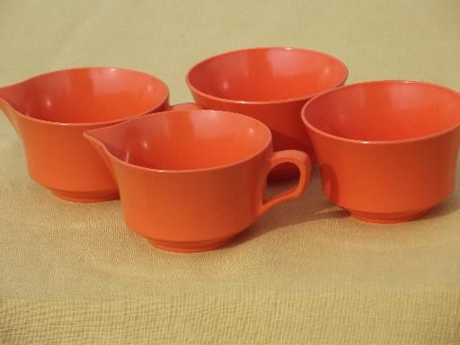 photo of orange autumn leaf print melmac dinnerware set for 12, retro 60s vintage #7