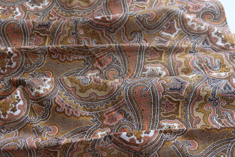 photo of orange brown tan vintage paisley print cotton lawn, fine light soft fabric  #1