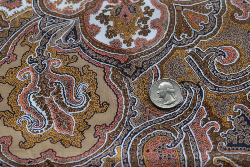 photo of orange brown tan vintage paisley print cotton lawn, fine light soft fabric  #2