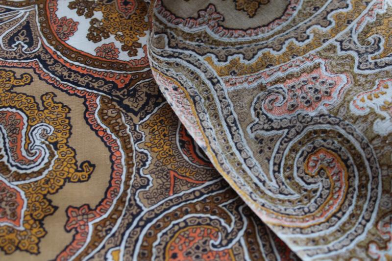 photo of orange brown tan vintage paisley print cotton lawn, fine light soft fabric  #3