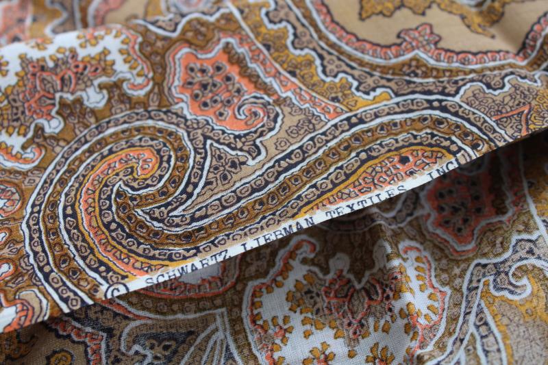 photo of orange brown tan vintage paisley print cotton lawn, fine light soft fabric  #4