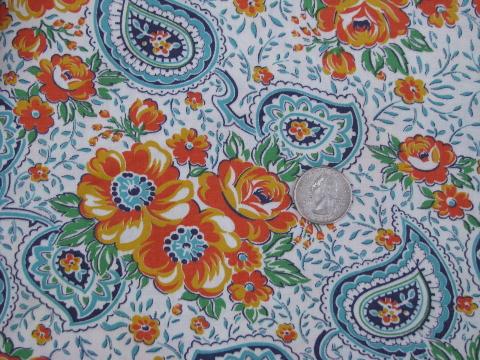 photo of orange roses and paisley vintage print cotton fabric, 36'' wide #1