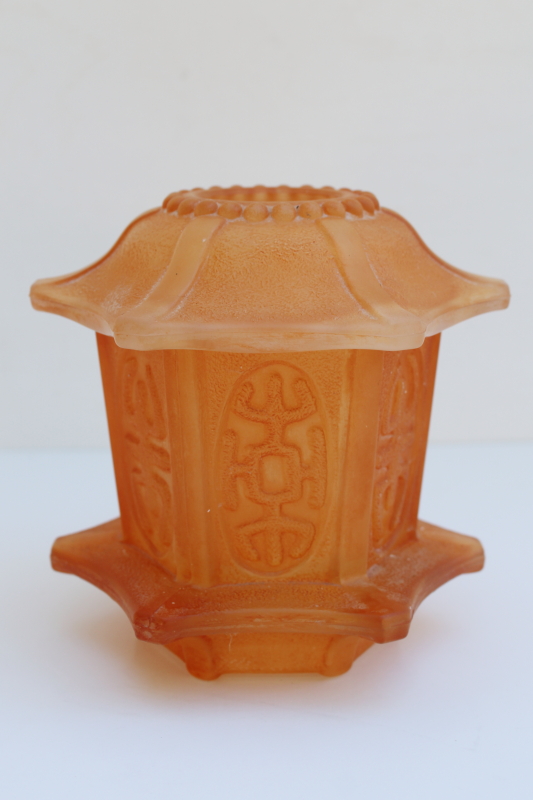 photo of orange satin glass Pagoda fairy light, vintage Imperial glass lantern shape candle lamp #1